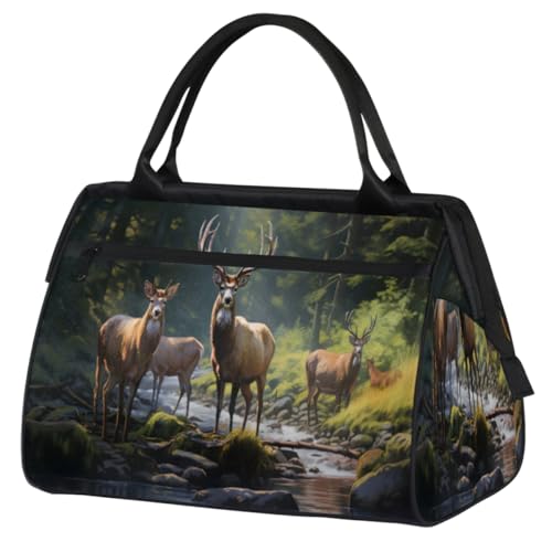 Wald Hirsch Malerei Muster Turnbeutel für Damen Herren, Reise Sport Duffel Bag mit Trolleyhülle, wasserdichte Sport Gym Bag Weekender Übernachtung Tasche Carry On Tote Bag für Reisen Gym Sport, Wald von cfpolar