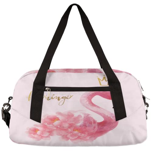 Wasserfarbe Flamingo Blume Krone Kinder Duffle Bag Mädchen Tanztasche Leicht Wasserabweisend Faltbar Sport Gym Bag Weekender Übernachtung Übernachtung Handgepäck Reisetasche für Jungen Mädchen von cfpolar