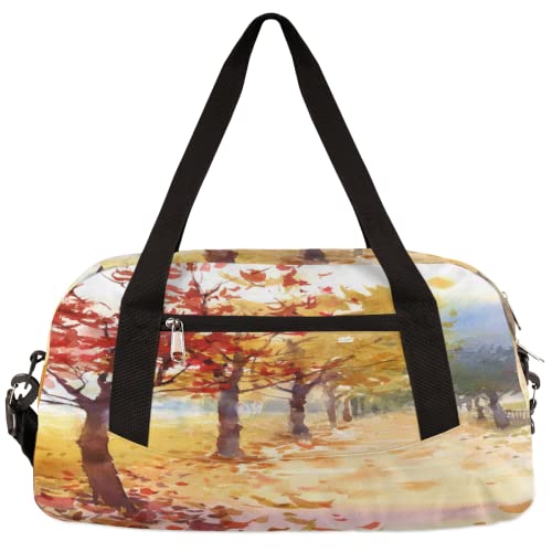 Wasserfarbe Herbst Bäume Kinder Duffle Bag Mädchen Tanztasche Leicht Wasserabweisend Faltbar Sport Gym Bag Weekender Übernachtung Übernachtung Handgepäck Reisetasche für Jungen Mädchen von cfpolar