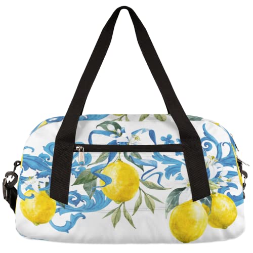 Wasserfarbe Zitrone Ethnische Blume Kinder Duffle Bag Mädchen Tanztasche Leicht Wasserabweisend Faltbar Sport Gym Bag Weekender Übernachtung Übernachtung Handgepäck Reisetasche für Jungen Mädchen von cfpolar