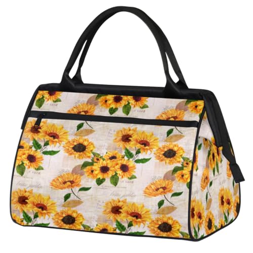 Wasserfarben-/Sonnenblumen-Vintage-Karten-Sporttasche für Damen und Herren, Reise-Sporttasche mit Trolley-Hülle, wasserdichte Sporttasche, Wochenend-Übernachtungstasche, Tragetasche für Reisen, von cfpolar