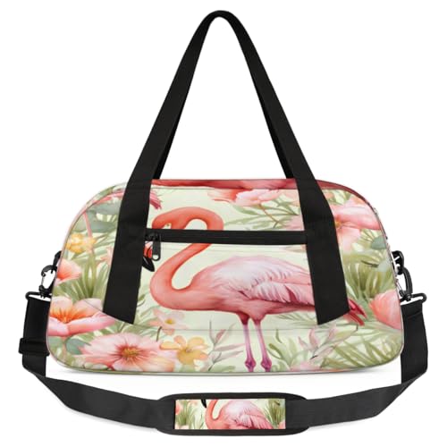 Wasserfarben-Flamingo-Hibiskus-Reisetasche für Kinder, leicht, wasserabweisend, faltbar, Sporttasche, Wochenendtasche, Übernachtung, Handgepäcktasche für Schule, Praxis, Reisen, Jungen und Mädchen, von cfpolar