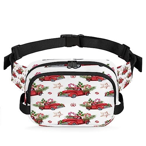 Weihnachten Truck Zuckerstangen Bauchtasche für Männer Frauen, modische Crossbody-Gürteltaschen, quadratische Hüfttasche mit verstellbarem Gurt für Reisen, Wandern, Workout, Radfahren, Laufen von cfpolar