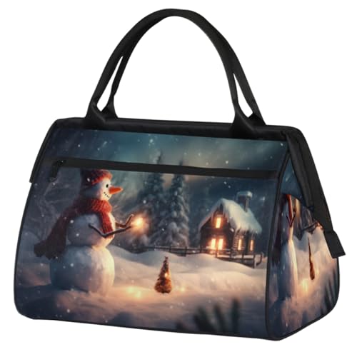 Weihnachten Winter Schneeflocken Schneemann Turnbeutel für Damen Herren, Reise Sport Duffel Bag mit Trolleyhülle, wasserdichte Sport Gym Bag Weekender Übernachtung Tasche Carry On Tote Bag für Reisen von cfpolar