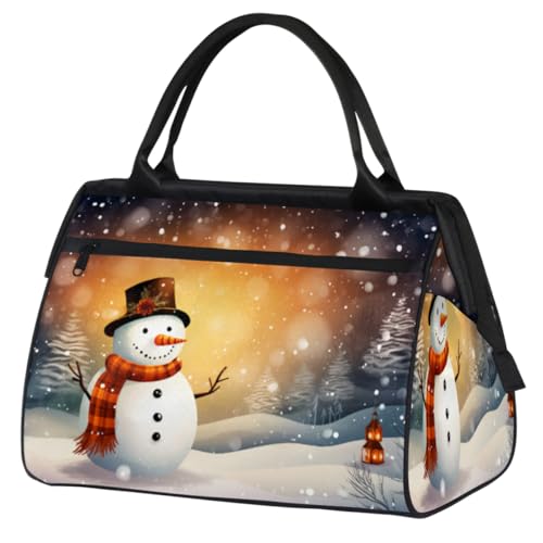 Weihnachten Winter Schneemann Schneeflocke Turnbeutel für Damen Herren, Reise Sport Duffel Bag mit Trolleyhülle, wasserdichte Sport Gym Bag Weekender Übernachtung Tasche Carry On Tote Bag für Reisen von cfpolar