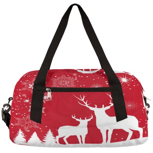 Weihnachtliche Rentier Schneeflocke Kinder Duffle Bag Mädchen Tanztasche Leicht Wasserabweisend Faltbar Sport Gym Bag Weekender Übernachtung Übernachtung Handgepäck Reisetasche für Jungen Mädchen von cfpolar