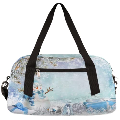 Weihnachtliche Tannenzweige Schneemann Kinder Duffle Bag Mädchen Tanztasche Leicht Wasserabweisend Faltbar Sport Gym Bag Weekender Übernachtung Übernachtung Handgepäck Reisetasche für Jungen Mädchen von cfpolar