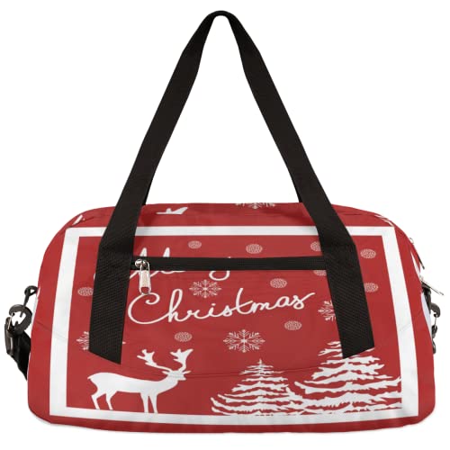 Weihnachtliche weiße Hirschtannen Schneeflocken Kinder Duffle Bag Mädchen Tanztasche Leicht Wasserabweisend Faltbar Sport Gym Bag Weekender Übernachtung Übernachtung Handgepäck Reisetasche für Jungen von cfpolar