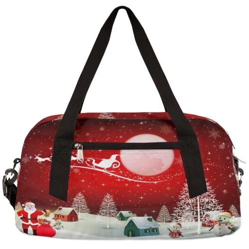 Weihnachtlicher Weihnachtsmann Schneemann Kinder Duffle Bag Mädchen Tanztasche Leicht Wasserabweisend Faltbar Sport Gym Bag Weekender Übernachtung Übernachtung Handgepäck Reisetasche für Jungen von cfpolar