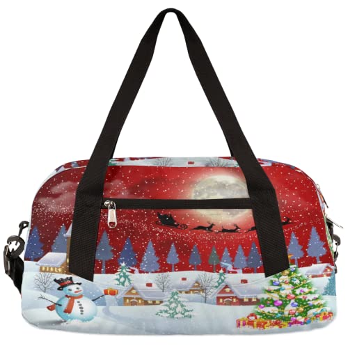 Weihnachts-Schneemann Baum Kinder Duffle Bag Mädchen Tanztasche Leicht Wasserabweisend Faltbar Sport Gym Bag Weekender Übernachtung Übernachtung Handgepäck Reisetasche für Jungen Mädchen von cfpolar