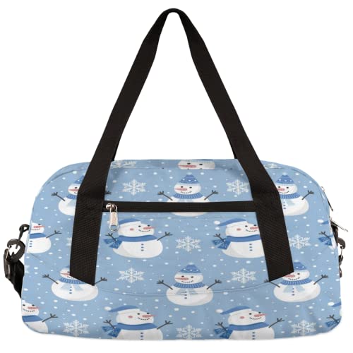 Weihnachts-Schneemann Schneeflocke Polka Dots Kinder Duffle Bag Mädchen Tanztasche Leicht Wasserabweisend Faltbar Sport Gym Bag Weekender Übernachtung Übernachtung Handgepäck Reisetasche für Jungen von cfpolar