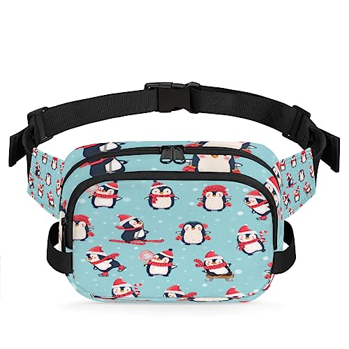 Weihnachtspinguine Winterschal Bauchtasche für Herren und Damen, modische Crossbody-Gürteltaschen, quadratische Hüfttasche mit verstellbarem Riemen für Reisen, Wandern, Workout, Radfahren, Laufen von cfpolar