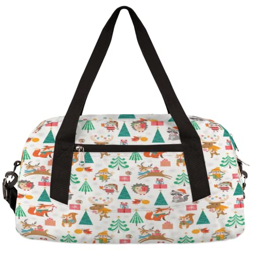 Weihnachtstier Waschbär Fuchs Elch Kinder Duffle Bag Mädchen Tanztasche Leicht Wasserabweisend Faltbar Sport Gym Bag Weekender Übernachtung Übernachtung Handgepäck Reisetasche für Jungen Mädchen von cfpolar