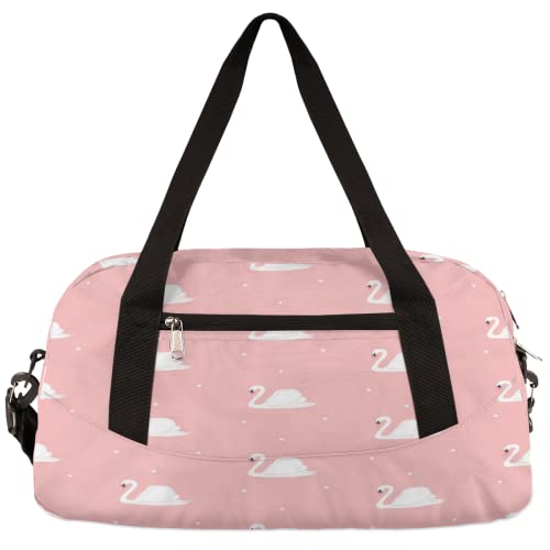 Weiße Schwäne Polka Dot Kinder Duffle Bag Mädchen Tanztasche Leicht Wasserabweisend Faltbar Sport Gym Bag Weekender Übernachtung Übernachtung Handgepäck Reisetasche für Jungen Mädchen von cfpolar