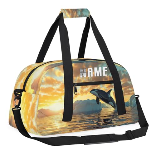 Whale Ocean Sunset Kinder-Übernachtungstasche, personalisierbar, Wochenend-Reisetasche, Reisetasche für Teenager, Jungen, Fitnessstudio, Fußball, Handgepäck, Maletas, Para Niños, individuelle von cfpolar