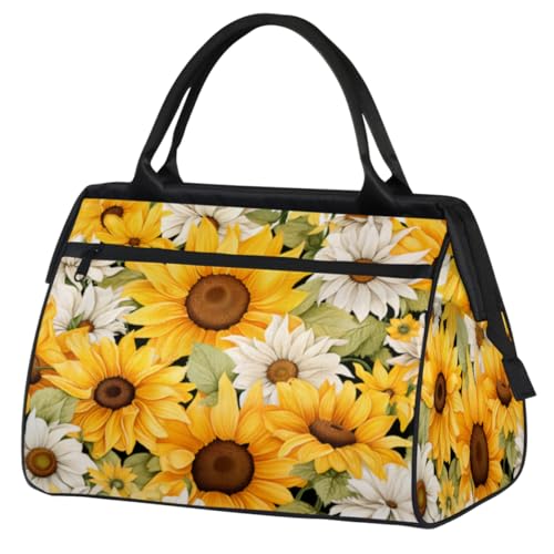 White Daisy Sunflowers Gym Bag for Women Men, Travel Sports Duffel Bag with Trolley Sleeve, Waterproof Sports Gym Bag Weekender Overnight Bag Carry On Tote Bag for Travel Gym Sport, Weiße von cfpolar