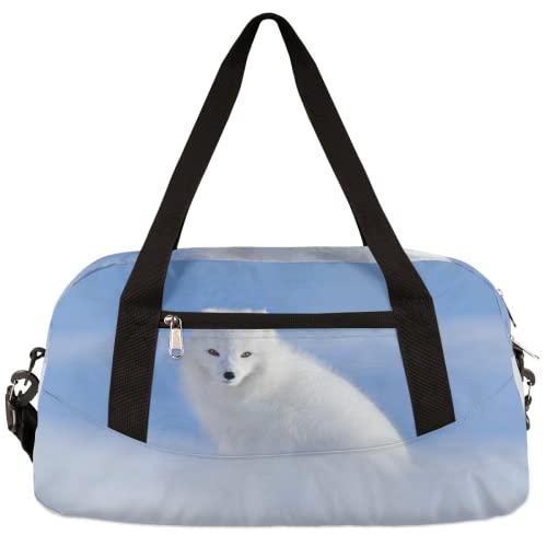 White Polar Fox Kinder Duffle Bag Mädchen Tanztasche Leicht Wasserabweisend Faltbar Sport Gym Bag Weekender Übernachtung Übernachtung Handgepäck Reisetasche für Jungen Mädchen von cfpolar