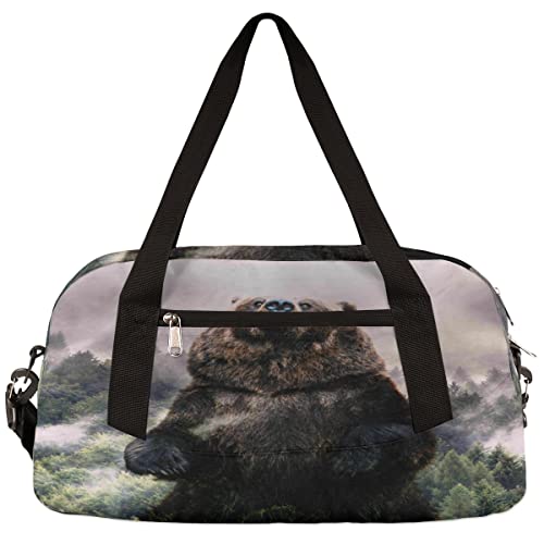 Wild Bear Pine Forest Kinder Duffle Bag Mädchen Tanztasche Leicht Wasserabweisend Faltbar Sport Gym Bag Weekender Übernachtung Übernachtung Handgepäck Reisetasche für Jungen Mädchen von cfpolar