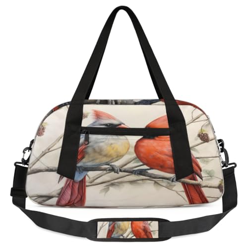 Winter Cardinals Branch Kinder-Duffle-Tasche, leicht, wasserabweisend, faltbar, Sporttasche, Wochenender, Übernachtung, Übernachtung, Handgepäcktasche für Schule, Praxis, Reisen, Jungen und Mädchen, von cfpolar