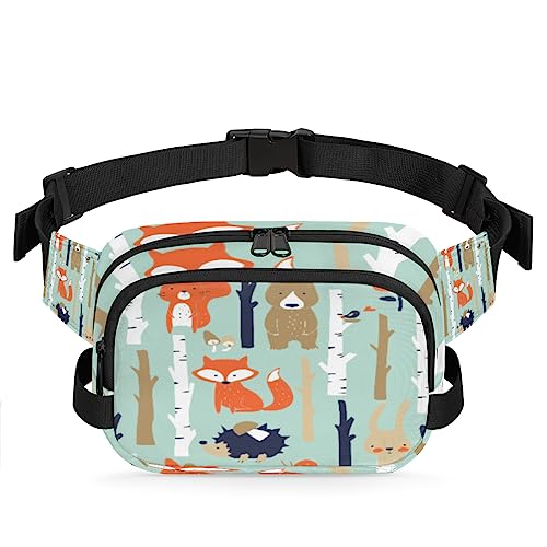 Winter Forest Bear Fox Rabbit Fanny Pack for Men Women, Fashionable Crossbody Belt Bags Square Waist Pack with Adjustable Strap for Travel Hiking Workout Cycling Running von cfpolar