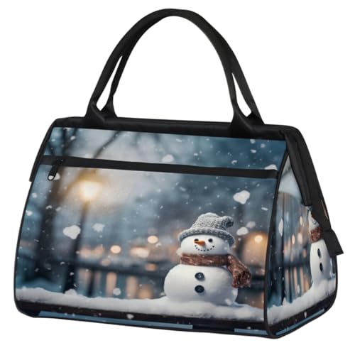 Winter Schneeflocken Schneemann Turnbeutel für Damen Herren, Reise Sport Duffel Bag mit Trolleyhülle, wasserdichte Sport Gym Bag Weekender Übernachtung Tasche Carry On Tote Bag für Reisen Gym Sport, von cfpolar