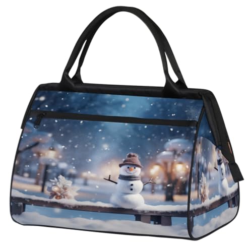 Winter Schneemann Schneeflocken Turnbeutel für Damen Herren, Reise Sport Duffel Bag mit Trolleyhülle, wasserdichte Sport Gym Bag Weekender Übernachtung Tasche Carry On Tote Bag für Reisen Gym Sport, von cfpolar