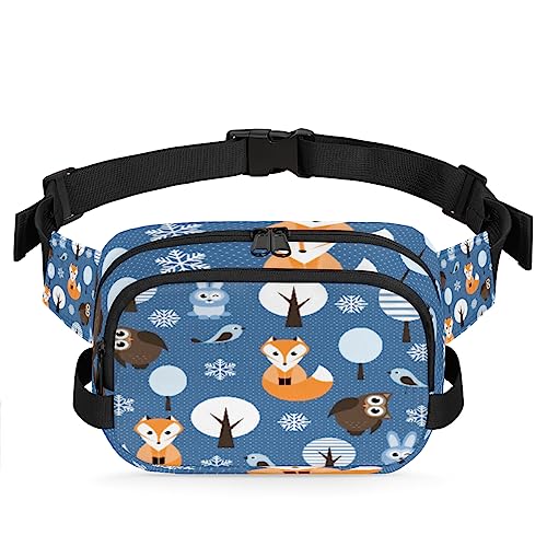 Winter Tree Rabbit Owl Fox Fanny Pack for Men Women, Fashionable Crossbody Belt Bags Square Waist Pack with Adjustable Strap for Travel Hiking Workout Cycling Running von cfpolar