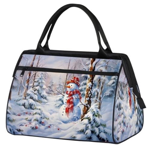 Winterwald Schneemann mit Schal Turnbeutel für Damen Herren, Reise Sport Duffel Bag mit Trolleyhülle, wasserdichte Sport Gym Bag Weekender Übernachtung Tasche Carry On Tote Bag für Reisen Gym Sport, von cfpolar