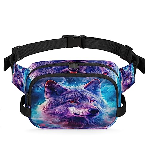 Wolf Fog Galaxy Space Bauchtasche für Herren und Damen, modische Crossbody-Gürteltaschen, quadratische Hüfttasche mit verstellbarem Gurt für Reisen, Wandern, Workout, Radfahren, Laufen von cfpolar