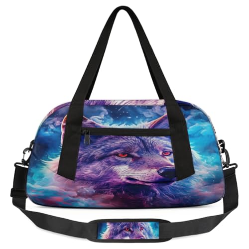 Wolf Fog Galaxy Space Kinder-Duffle-Tasche, leicht, wasserabweisend, faltbar, Sporttasche, Wochenender, Übernachtung, Handgepäcktasche für Schule, Übung, Reisen, Jungen und Mädchen, Mehrfarbig von cfpolar