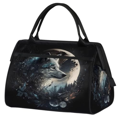 Wolf Under The Moon Dark Night Gym Bag for Women Men, Travel Sports Duffel Bag with Trolley Sleeve, Waterproof Sports Gym Bag Weekender Overnight Bag Carry On Tote Bag for Travel Gym Sport, Wolf unter von cfpolar