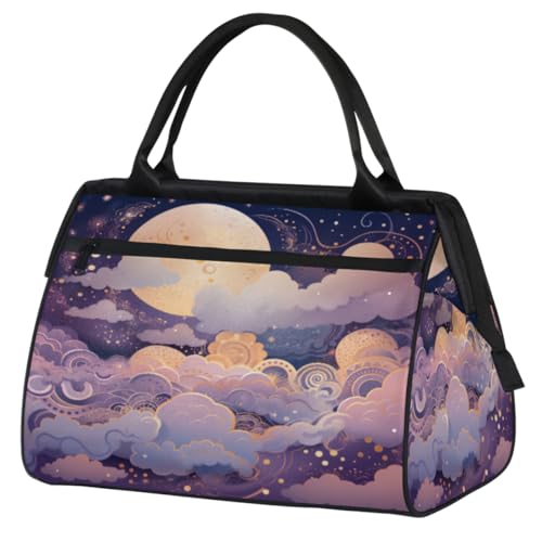 Wolken Sonne Mond Muster Turnbeutel für Damen Herren, Reise Sport Duffel Bag mit Trolleyhülle, wasserdichte Sport Gym Bag Weekender Übernachtung Tasche Carry On Tote Bag für Reisen Gym Sport, Wolken von cfpolar