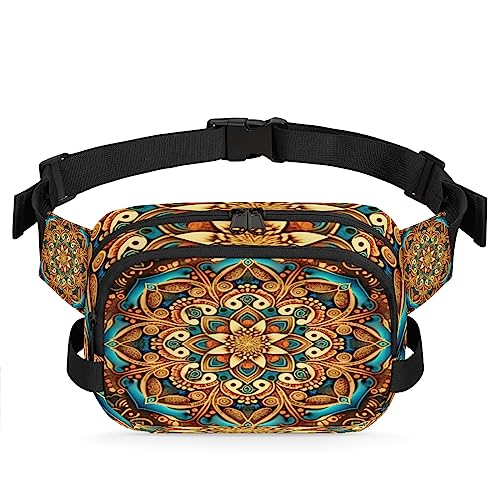 Wunderschöne Mandala-Bauchtasche für Männer und Frauen, modische Crossbody-Gürteltaschen, quadratische Hüfttasche mit verstellbarem Riemen für Reisen, Wandern, Workout, Radfahren, Laufen, von cfpolar