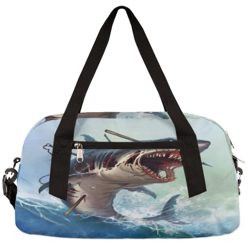 Zombie Shark Kinder Duffle Bag Mädchen Tanztasche Leicht Wasserabweisend Faltbar Sport Gym Bag Weekender Übernachtung Übernachtung Handgepäck Reisetasche für Jungen Mädchen von cfpolar