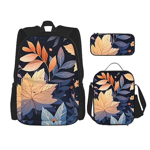 cfpolar 3 Stück Rucksack, Ahornblätter Blumen Rucksack Mittagessen Tasche Federmäppchen Reise Laptop Rucksack Büchertasche Lunchbox Thermo-Kühltasche Kulturbeutel Aufbewahrungstasche Für Reisen Arbeit von cfpolar