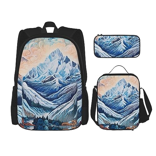 cfpolar 3 Stück Rucksack, Aquarell Reitpferd Sonnenaufgang Rucksack Mittagessen Tasche Bleistift Fall Reise Laptop Rucksack Büchertasche Lunch Box Thermo Kühler Tote Bag Kulturbeutel Für Arbeit von cfpolar