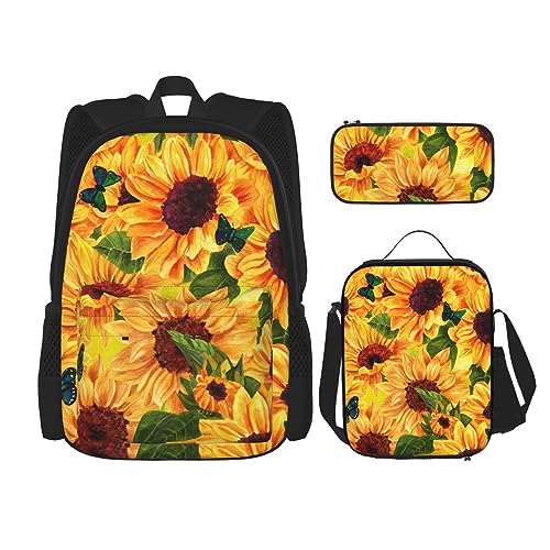 cfpolar 3 Stück Rucksack, Eule Orange Blumen Rucksack Mittagessen Tasche Bleistift Fall Reise Laptop Rucksack Büchertasche Lunch Box Thermo Kühler Tote Bag Kulturbeutel Aufbewahrungstasche Für Arbeit von cfpolar