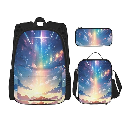 cfpolar 3 Stück Rucksack, Sternenhimmel Bäume Rucksack Mittagessen Tasche Bleistift Fall Reise Laptop Rucksack Büchertasche Lunch Box Thermo Kühler Tote Bag Kulturbeutel Aufbewahrungstasche Für Reisen von cfpolar