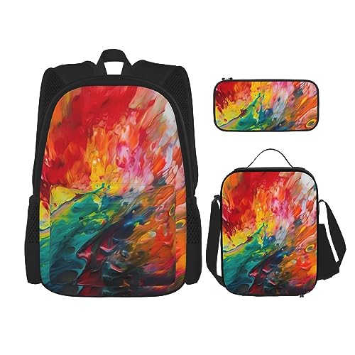 cfpolar 3 Stück Rucksack, abstrakte Kunst Tie-Dye Malerei Rucksack Mittagessen Tasche Federmäppchen Reise Laptop Rucksack Büchertasche Lunchbox Thermo-Kühltasche Kulturbeutel Aufbewahrungstasche für von cfpolar