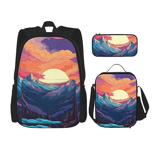 cfpolar 3-teiliger Rucksack, Aquarell-Auto-Rucksack, Lunch-Tasche, Federmäppchen, Reise-Laptop-Rucksack, Büchertasche, Lunchbox, Thermo-Kühltasche, Kulturbeutel, Aufbewahrungstasche für Arbeit, von cfpolar