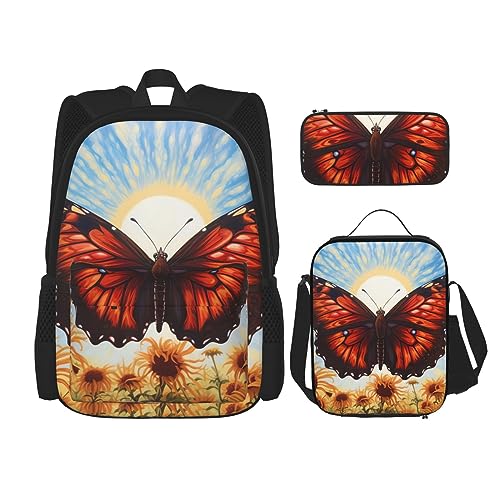 cfpolar 3-teiliger Rucksack, Aquarell-Wolf-Sterne-Rucksack, Lunch-Tasche, Federmäppchen, Reise-Laptop-Rucksack, Büchertasche, Lunchbox, Thermo-Kühltasche, Kulturbeutel, Aufbewahrungstasche für Arbeit, von cfpolar