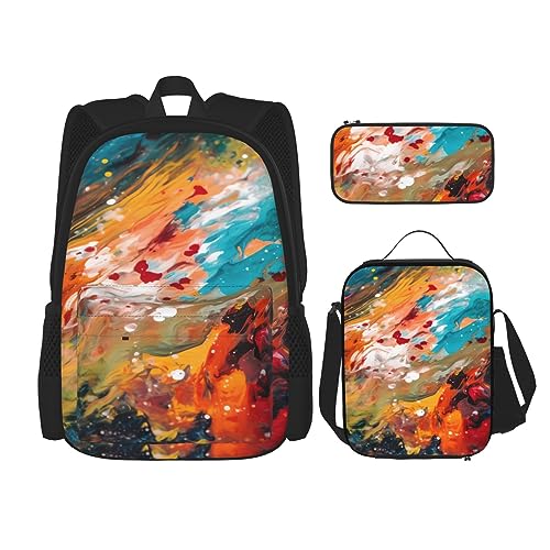 cfpolar 3-teiliger Rucksack, Aquarell-abstrakter Batikrucksack, Lunch-Tasche, Federmäppchen, Reise-Laptop-Rucksack, Büchertasche, Lunchbox, Thermo-Kühltasche, Kulturbeutel, Aufbewahrungstasche für von cfpolar