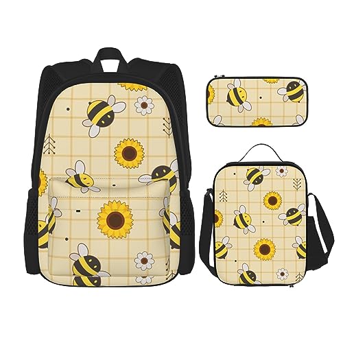 cfpolar 3-teiliger Rucksack, Aquarell-süßer Katzendruck, Lunch-Tasche, Federmäppchen, Reise-Laptop-Rucksack, Büchertasche, Lunchbox, Thermo-Kühltasche, Kulturbeutel, Aufbewahrungstasche für Arbeit, von cfpolar