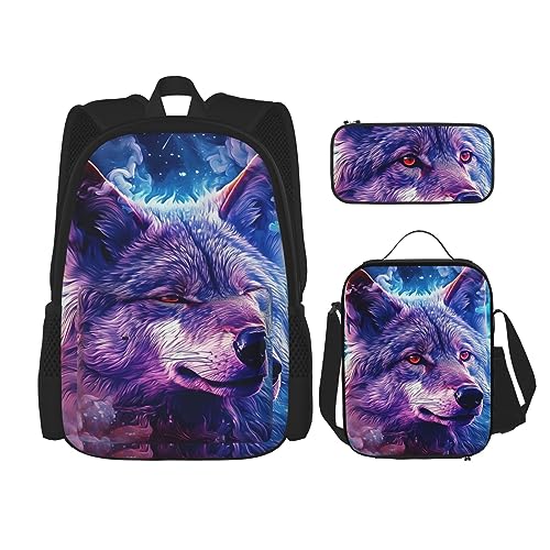 cfpolar 3-teiliger Rucksack, Smog Wolf Rucksack, Lunch-Tasche, Federmäppchen, Reise-Laptop-Rucksack, Büchertasche, Lunchbox, Thermo-Kühltasche, Kulturbeutel, Aufbewahrungstasche für Reisen, Arbeit, von cfpolar