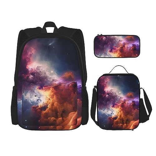 cfpolar 3-teiliger Rucksack, Weltraumnebel-Rucksack, Lunch-Tasche, Federmäppchen, Reise-Laptop-Rucksack, Büchertasche, Lunchbox, Thermo-Kühltasche, Kulturbeutel, Aufbewahrungstasche für Reisen, von cfpolar