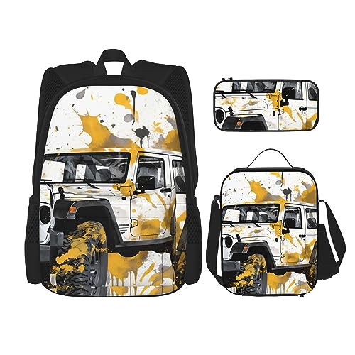 cfpolar 3-teiliger Rucksack, abstrakte Kunst, Auto-Spritztinten-Rucksack, Lunch-Tasche, Federmäppchen, Reise-Laptop-Rucksack, Büchertasche, Lunchbox, Thermo-Kühltasche, Kulturbeutel, von cfpolar