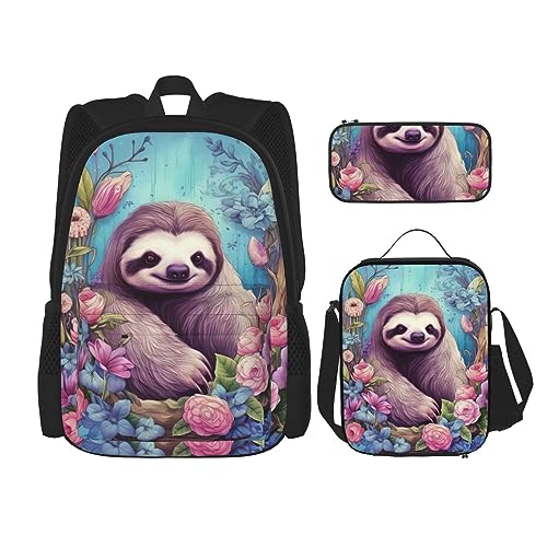 cfpolar 3-teiliger Rucksack, bunte Ahornblätter-Rucksack, Lunch-Tasche, Federmäppchen, Reise-Laptop-Rucksack, Büchertasche, Lunchbox, Thermo-Kühltasche, Kulturbeutel, Aufbewahrungstasche für Arbeit, von cfpolar