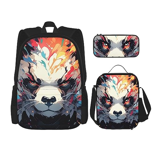 cfpolar 3-teiliger Rucksack, bunter Panda-Rucksack, Lunch-Tasche, Federmäppchen, Reise-Laptop-Rucksack, Büchertasche, Lunchbox, Thermo-Kühltasche, Kulturbeutel, Aufbewahrungstasche für Reisen, Arbeit, von cfpolar