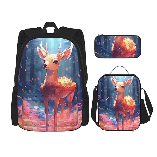 cfpolar 3-teiliger Rucksack, bunter Totenkopf-Rucksack, Lunch-Tasche, Federmäppchen, Reise-Laptop-Rucksack, Büchertasche, Lunchbox, Thermo-Kühltasche, Kulturbeutel, Aufbewahrungstasche für Arbeit, von cfpolar