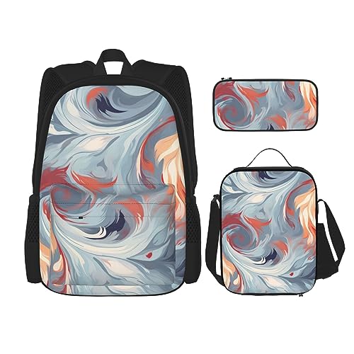 cfpolar 3-teiliger Rucksack, graue Marmorstruktur mit Flamme, Rucksack, Lunch-Tasche, Federmäppchen, Reise-Laptop-Rucksack, Büchertasche, Lunchbox, Thermo-Kühltasche, Kulturbeutel, Aufbewahrungstasche von cfpolar